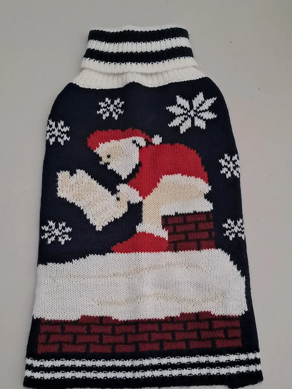 Navy & Red Santa Chimney Knit Dog Sweater Size Small